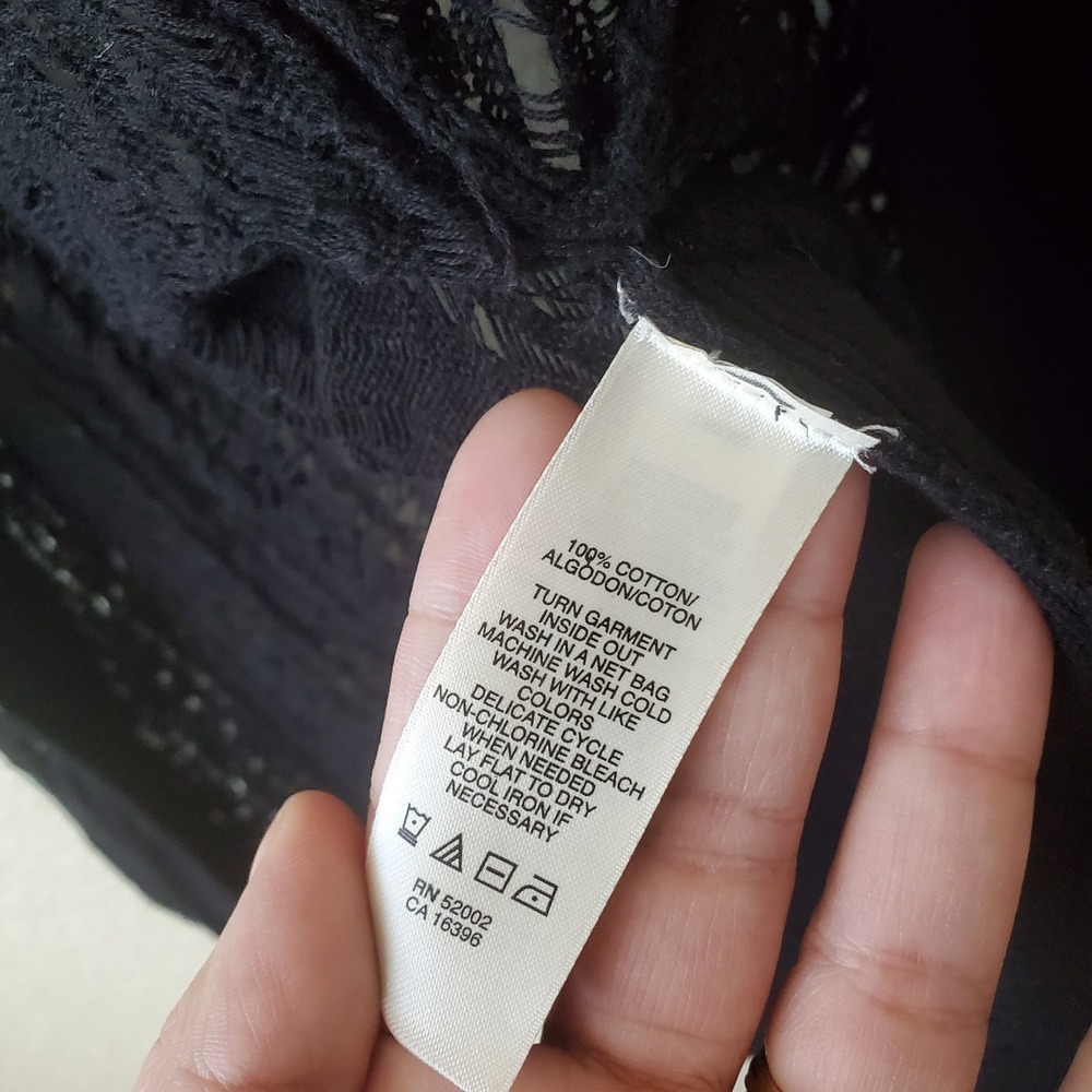DKNY JEANS women's black cardigan size M in translucent knit with short open sle - Picture 7 of 8